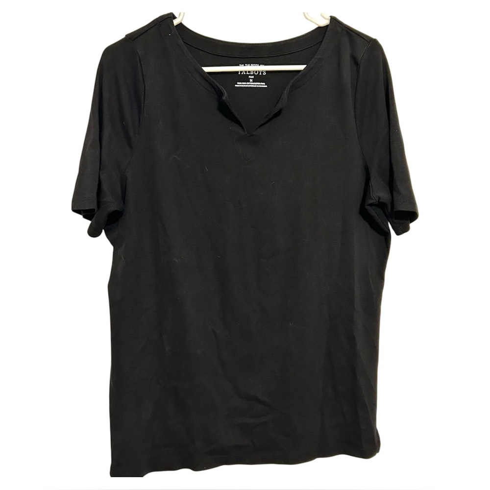Talbots Tee Women’s Plus 1X Black Short Sleeve 100% Pima Cotton Top Basic